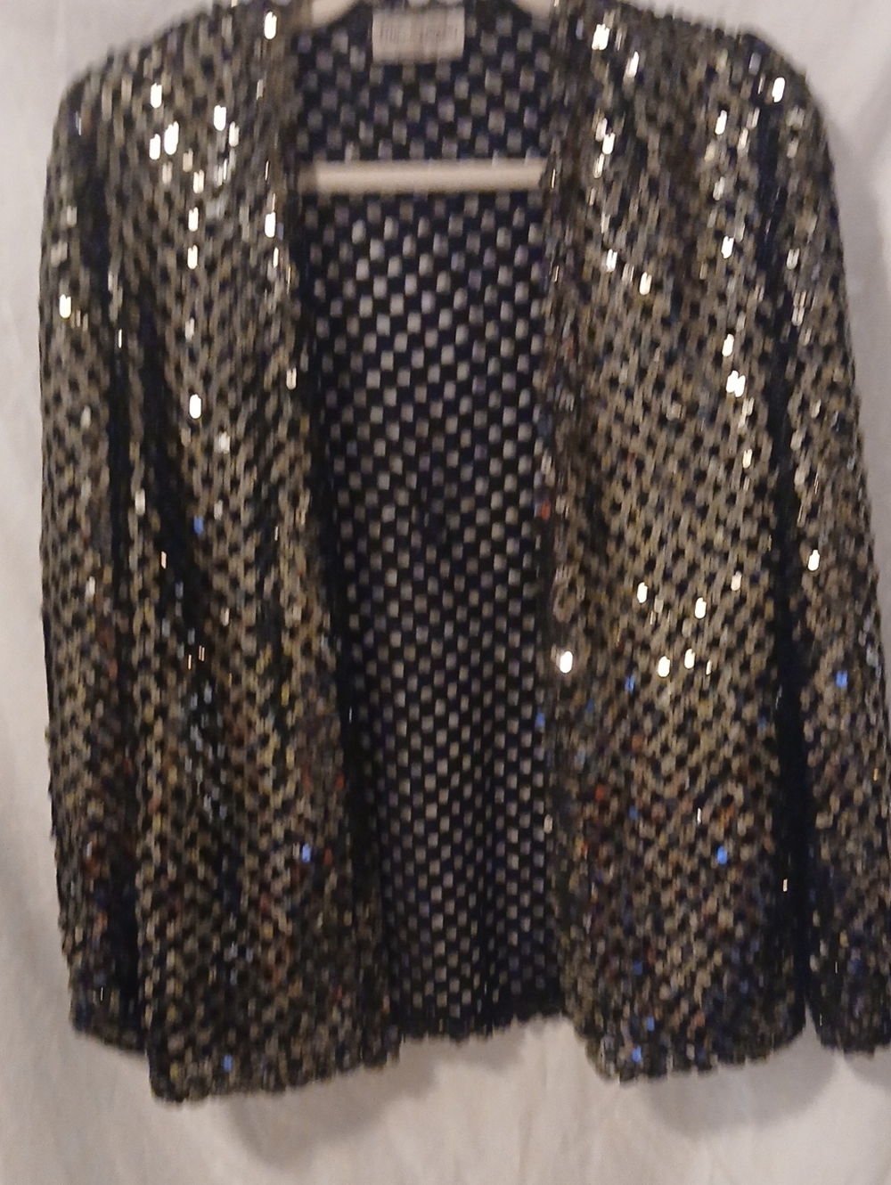 Black and Gold Sequin Open-Front Blazer Jacket